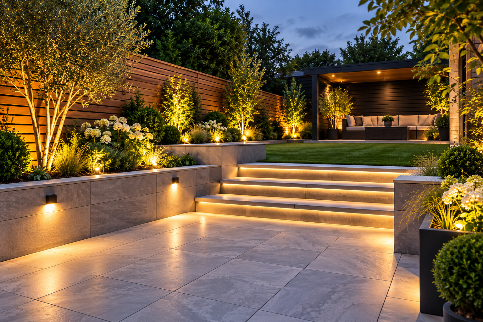 Completed patio and landscaped garden